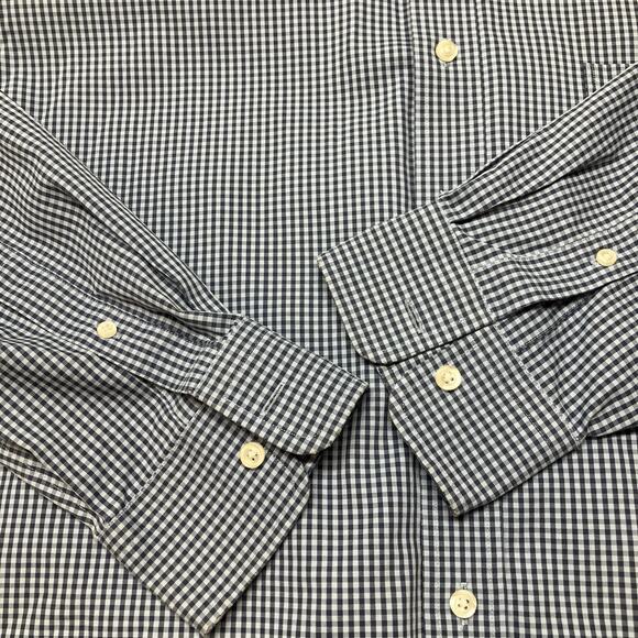 Lands End Blue Check Gingham Long Sleeve Button Up Shirt Size 17.5 -  36 TALL - Picture 9 of 10